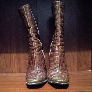 VTG 1990s Genuine Brown Crocodile Pattern Women's Boots